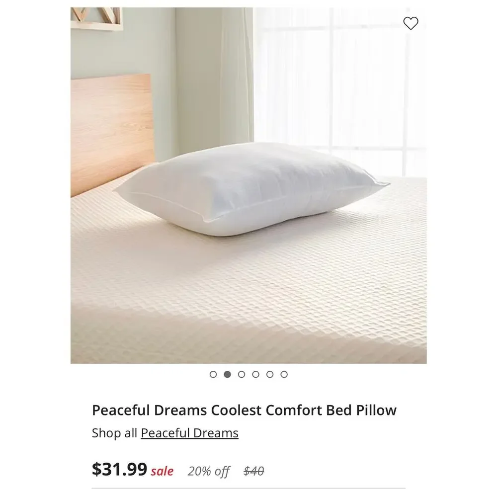Peaceful Dreams Coolest Comfort Bed Pillow Jumbo
